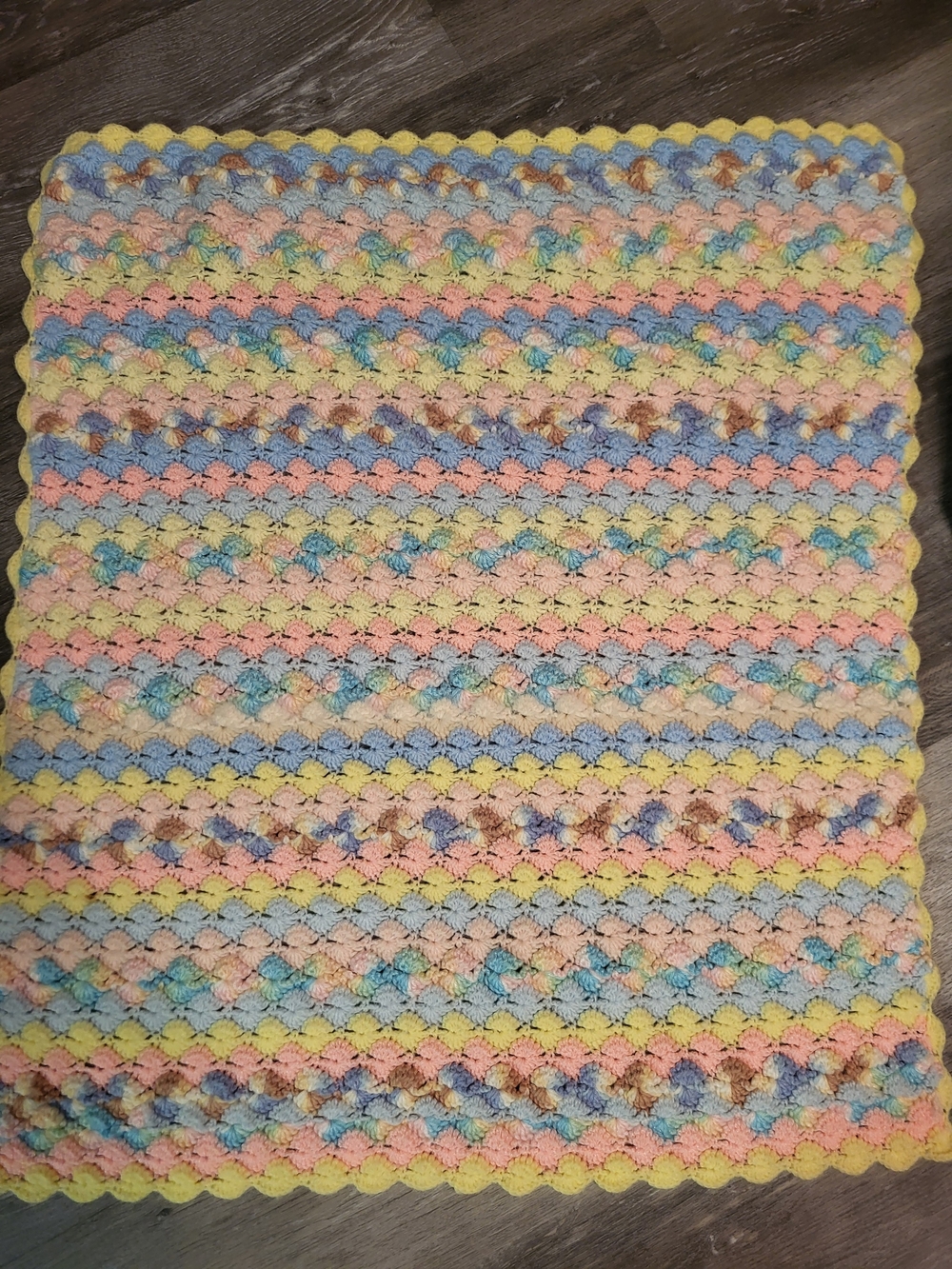 Handmade Pastel Crochet Baby Blanket - Yellow, Pink, Blue